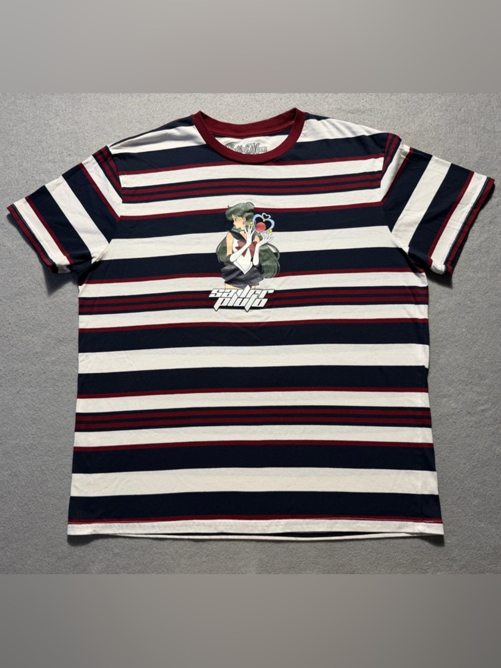 Sailor Moon Sailor Pluto T-Shirt Men’s XL Red Blue Stripe Anime Graphic Tee